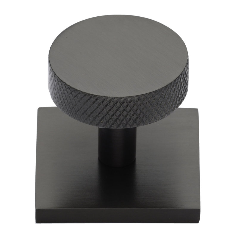 Heritage Brass Cabinet Knob Disc Knurled Design with Square Backplate