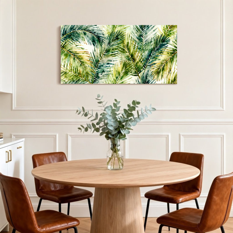 Plantes et fleurs, motif aquarelle de feuilles de palmier tropical, H 16 po x l 32 po
