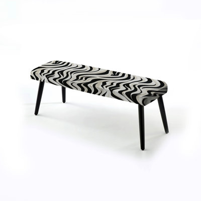 Black Zebra Print Wallpaper - Striped Upholstered Black Bench