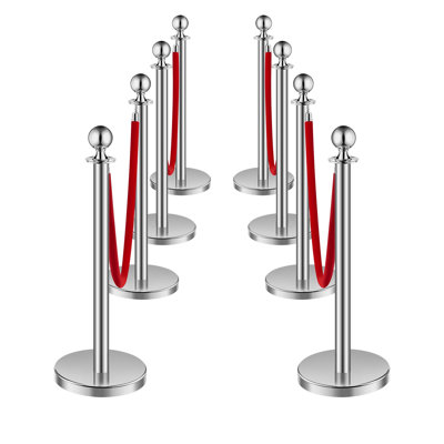 Ensemble de 8 chandeliers en corde de velours argenté, 35,4 po de hauteur, 201 pièces en acier inoxydable, barrière en velours, argent, base creuse remplissable de sable