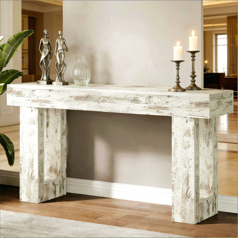 Stable TV Stand,Elegant Console Table,Wooden Side Table, White
