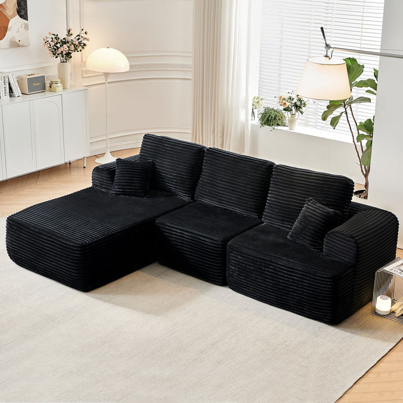 Canapé modulaire surdimensionné de 106 po avec canapé convertible en forme de L Boneless, Orienté à gauche (vu de face), Noir