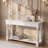 64.17in Vintage White Extended 2-Layer Hall Table with Three Drawers and Curved Legs-12299631