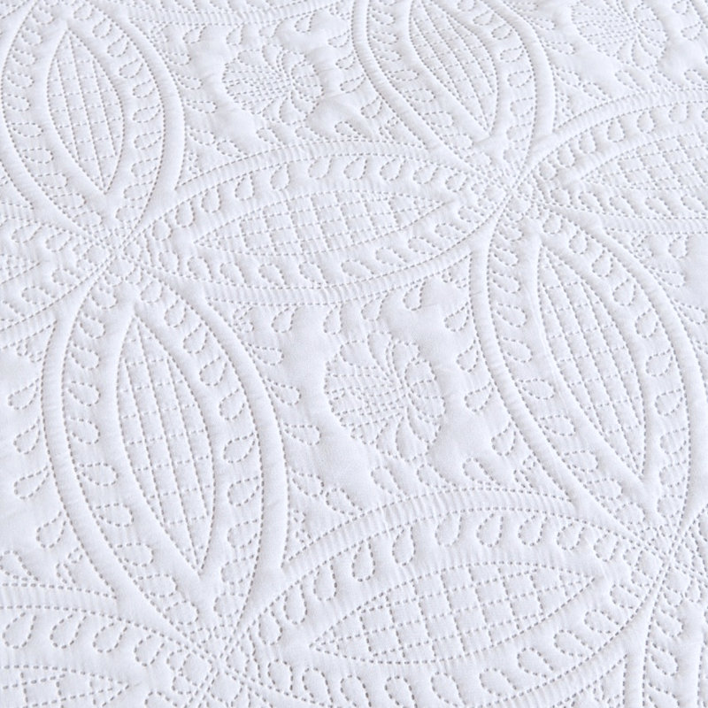 Ensemble de couvre-lit 3 pièces à motif floral réversible, Blanc, Couvre-lit de grande taille et 2 taies décorative