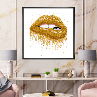 «Woman Lips with Glitter Gold Sparkles», impression sur toile