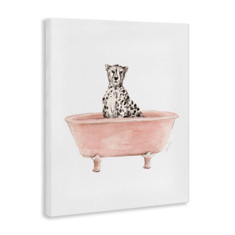 Guépard en toile de baignoire rose, design par Lanie Loreth, H 40 po x l 30 po
