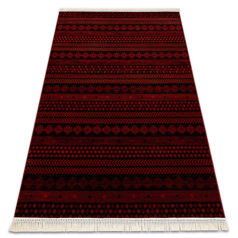 Luca 5132 – Elegant rug with fringes in burgundy & black – Classic Lucaal rug with ornament, Rectangle 300 x 400 cm
