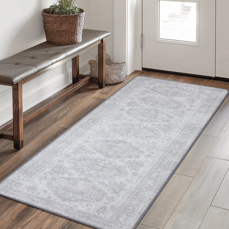 Tapis gris antidérapant Denyah, Tapis de couloir de 2 pi x 7 pi