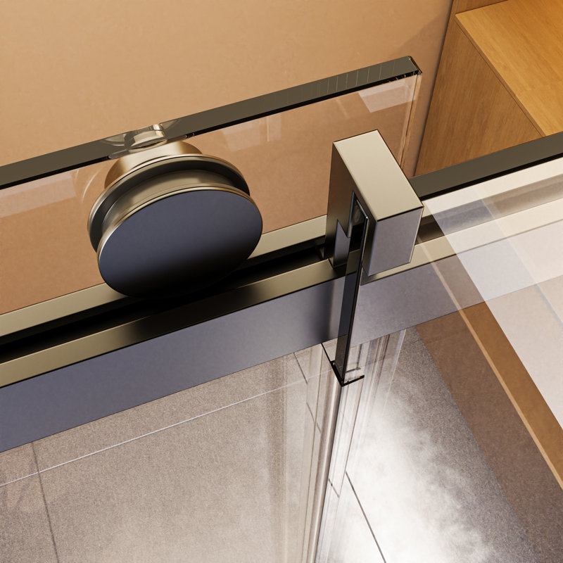 Portes de douche coulissantes simples sans cadre à fermeture en douceur de 56 à 60 po x H 76 po avec tampon, porte de douche coulissante pour salle de bain, porte en verre trempé épais de 3/8 po (10 mm), installation réversible, finition noir mat