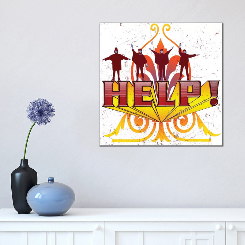 Fab 4 Help! - Advertisements Print, 18" H x 18" W x 1.5" D, Wrapped Canvas, No Matte