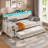 Daybed Twin with Pop Up Trundle, Farmhouse Wooden Day Bed Frame with 3 Storage Drawers and Shelves, Twin Daybed with Charging Station and LED Lights for Bedroom, Guest Room-1124053277-1131305966