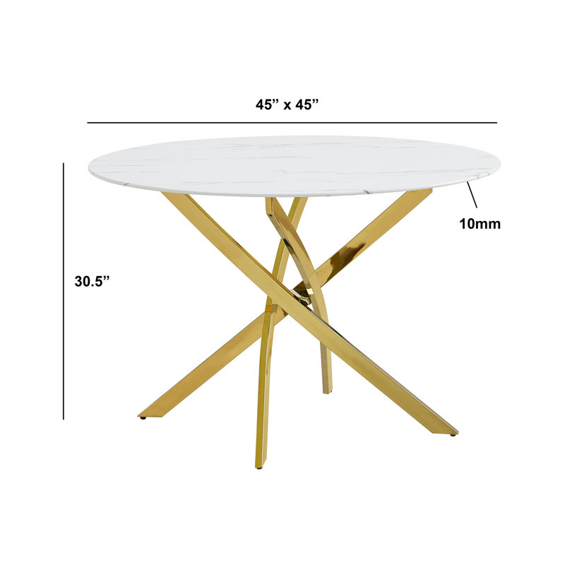 Ensemble de salle à manger circulaire en verre avec revêtement en marbre blanc avec chaises moelleuses, Crème, crème