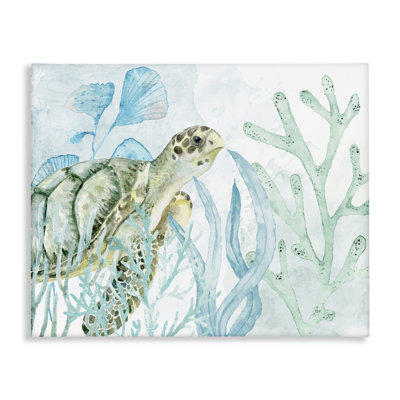 Tortue en aquarelle, art mural corail par Kim Allen