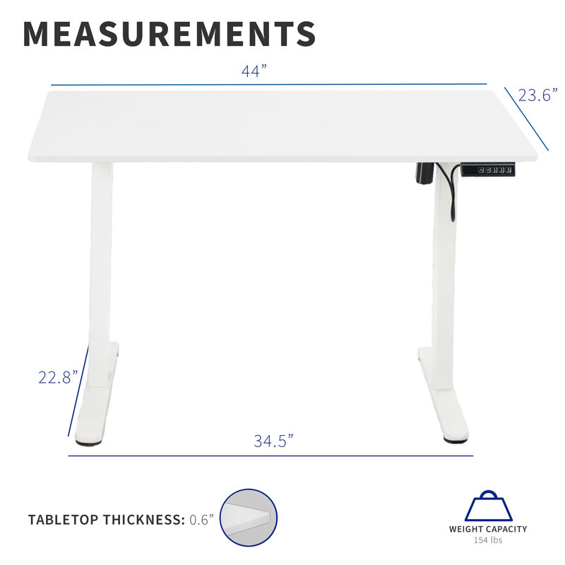 Bureau assis-debout électrique 44 po x 24 po VIVO, poste de travail à hauteur réglable (série E144B), Blanc / blanc