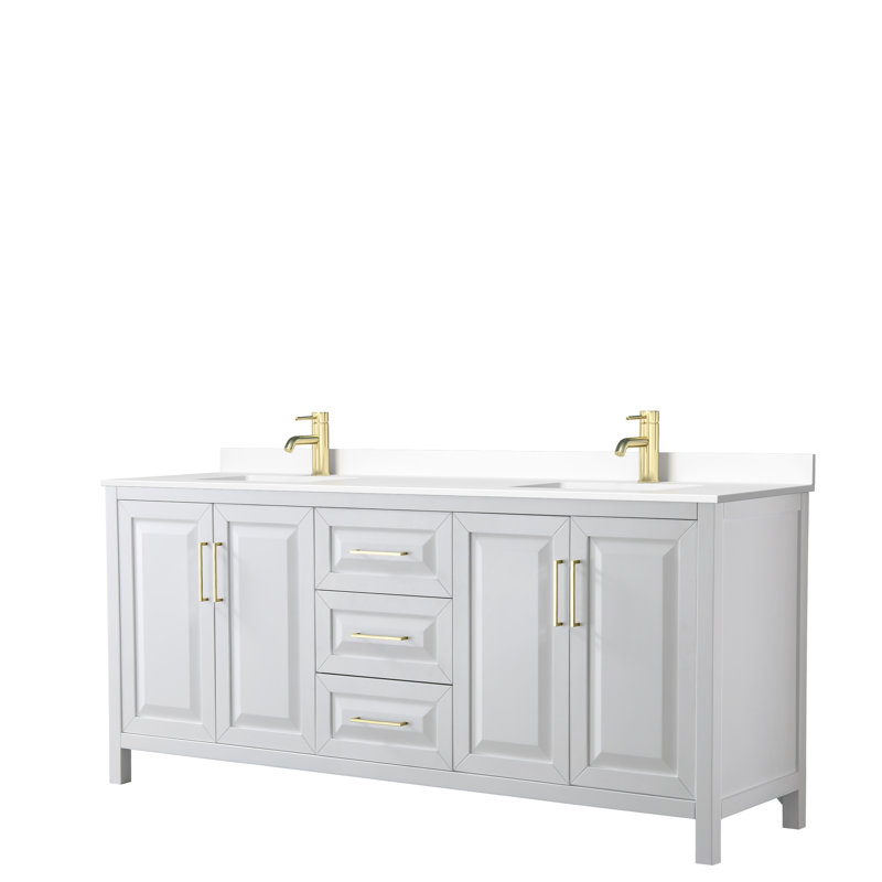 Ensemble de meuble-lavabo double 80 po Daria, Blanc, Or brossé