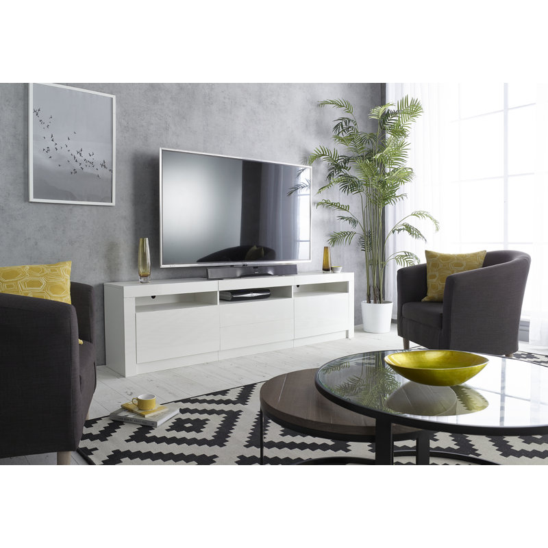 Meuble télé 78 po avec lumières pour téléviseurs de 90 po ou moins, Blanc