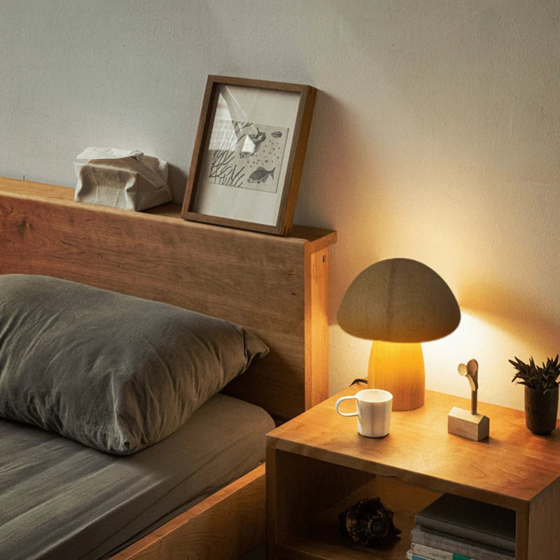 Lampe champignon en bois, Grand, Marron foncé