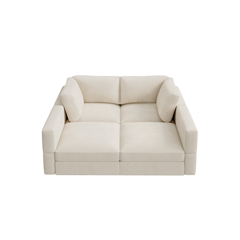 Canapé modulaire en velours côtelé Bouley, Velours côtelé beige