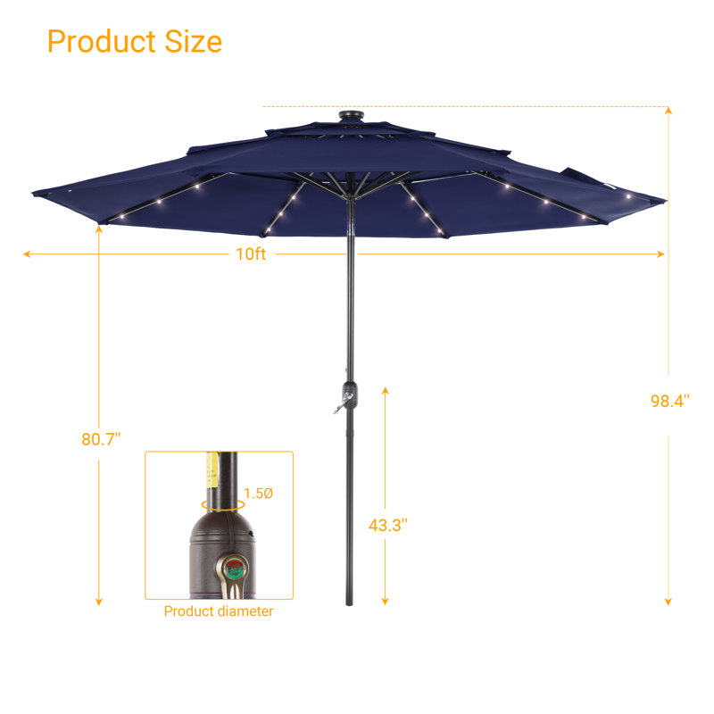 Parasol de marché lumineux 120,1 po Rudalph, Marine