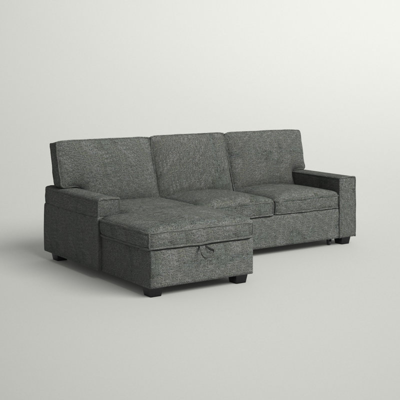 Canapé-lit modulaire coulissant avec méridienne 3 pièces Yates, Polyester gris