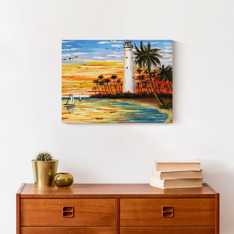 Vue du phare sur toile, H 13,75 po x l 17,75 po x P 1,75 po, Cadre flottant noir