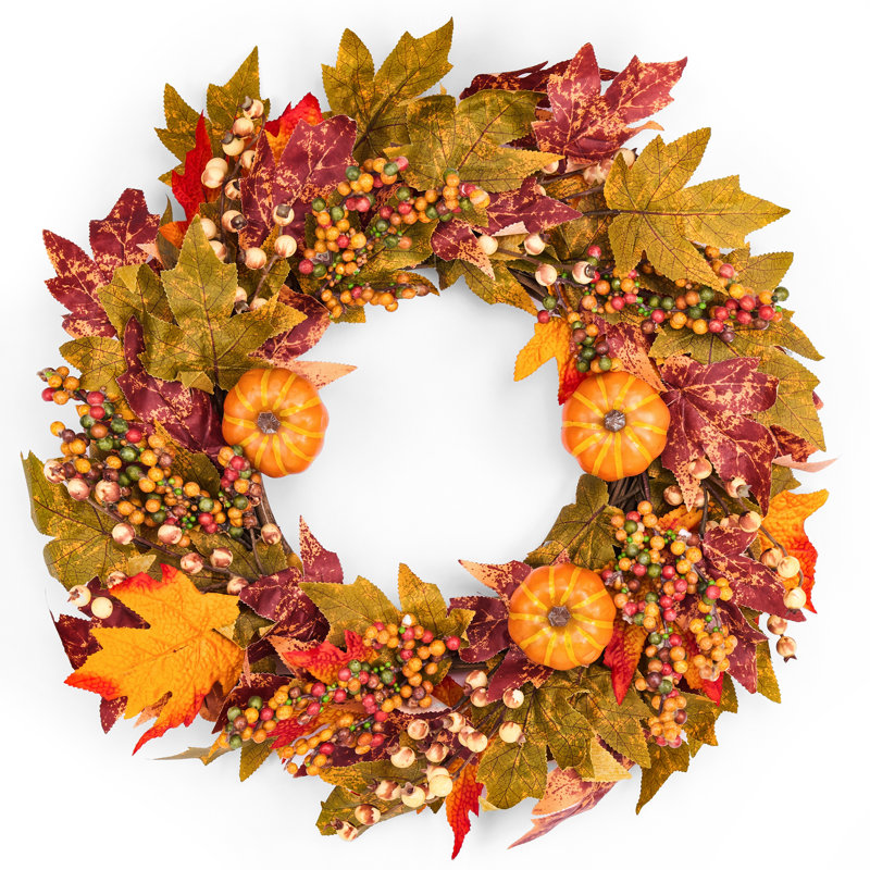 24" Artificial Handcrafted Pumpkin & Maple Leaves Fall Juliann