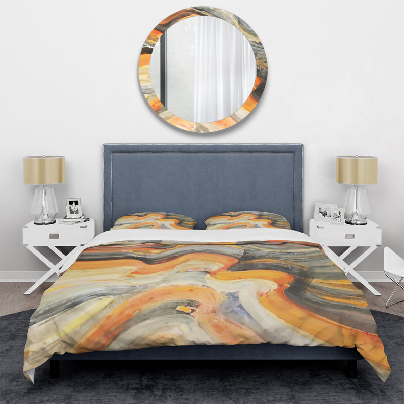 Ensemble de housse de couette orange et moderne en microfibre orange, Housse simple + 1 taie décorative