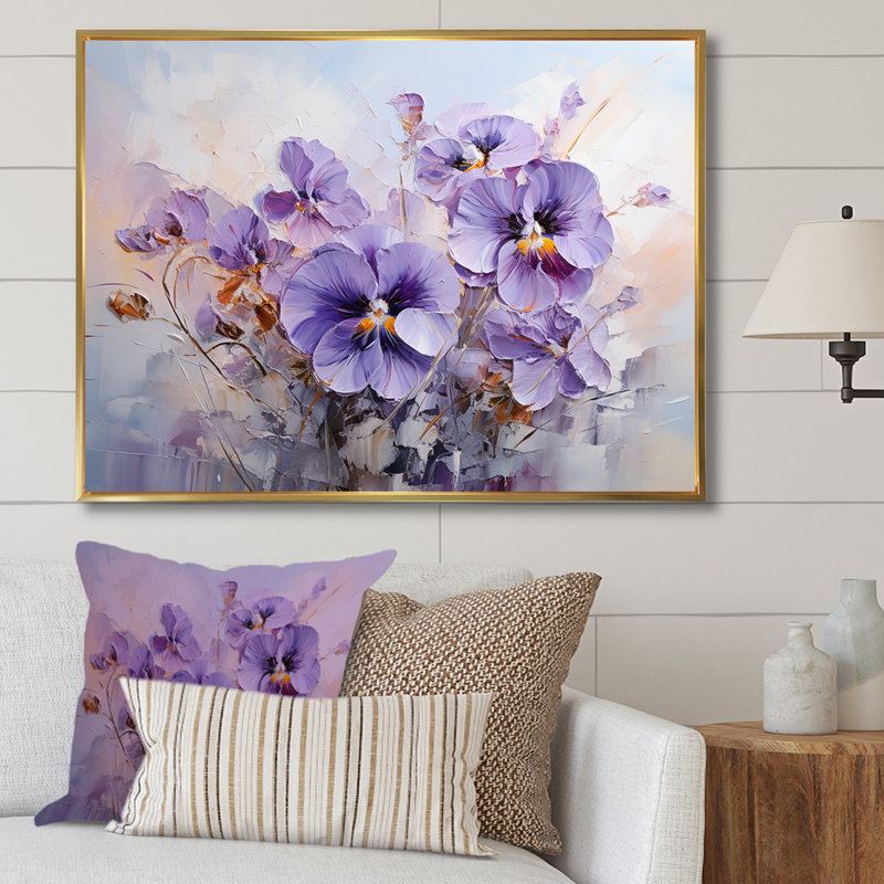 Purple Pansies Effloresrence II - Pansies Wall Art, Gold Picture Framed, 12" H x 20" W