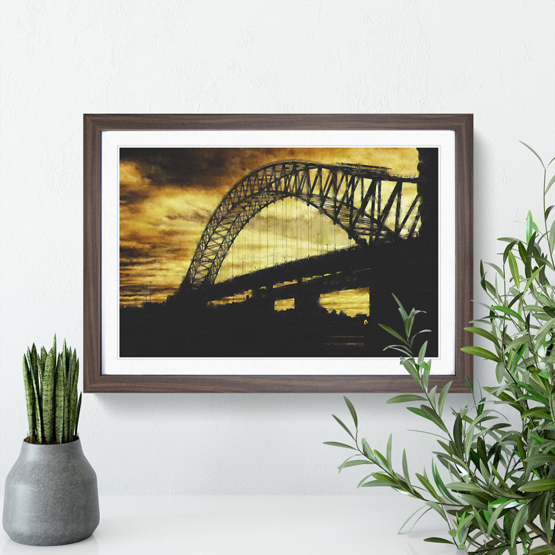 Silver Jubilee Bridge in Manchester - Picture Frame Graphic Art, 27cm H x 36cm W x 2cm D, Walnut Framed