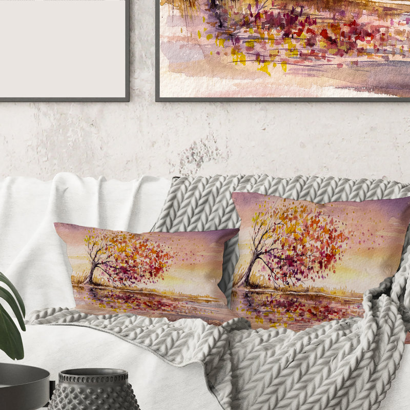 Carré, arbre d'automne jaune et orange - coussin décoratif traditionnel, 18" x 18"