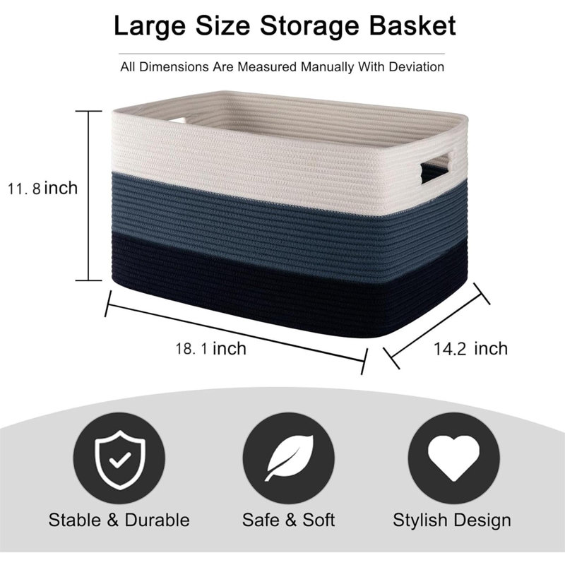 Grand panier général rectangulaire en tissu, Bleu, 50