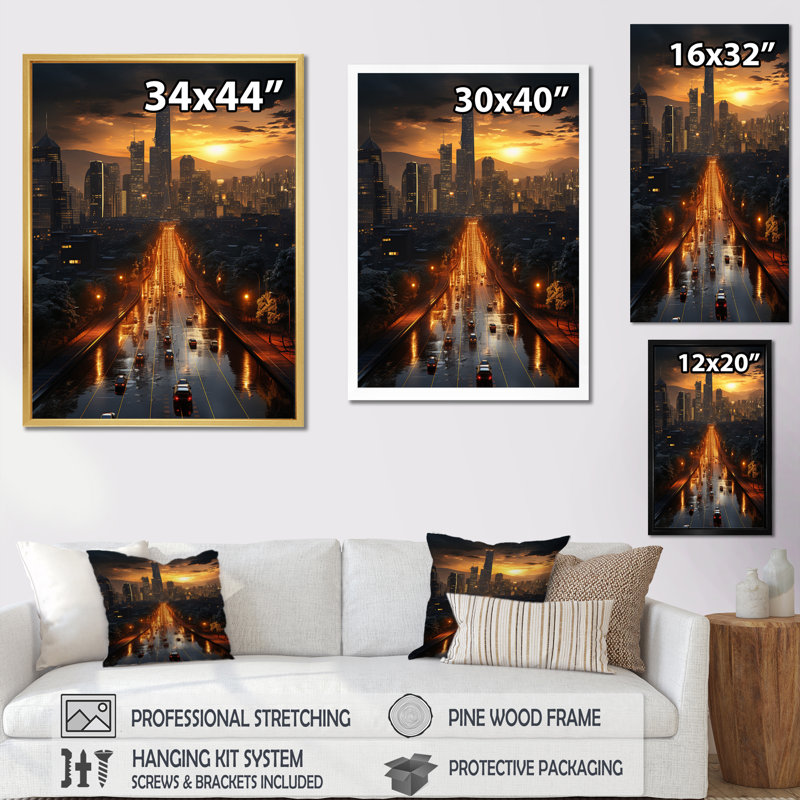 «Maiga Mexico City Beautiful Cityscape In Futur», reproduction sur toile, H 44 po x l 34 po x P 1,5 po, Encadrement doré