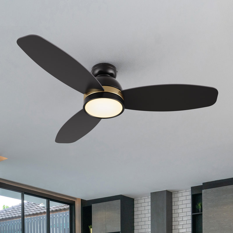 Ventilateur de plafond encastré intelligent avec lumière, télécommande, moteur à courant continu, Noir, noir, noir, noir, 48"