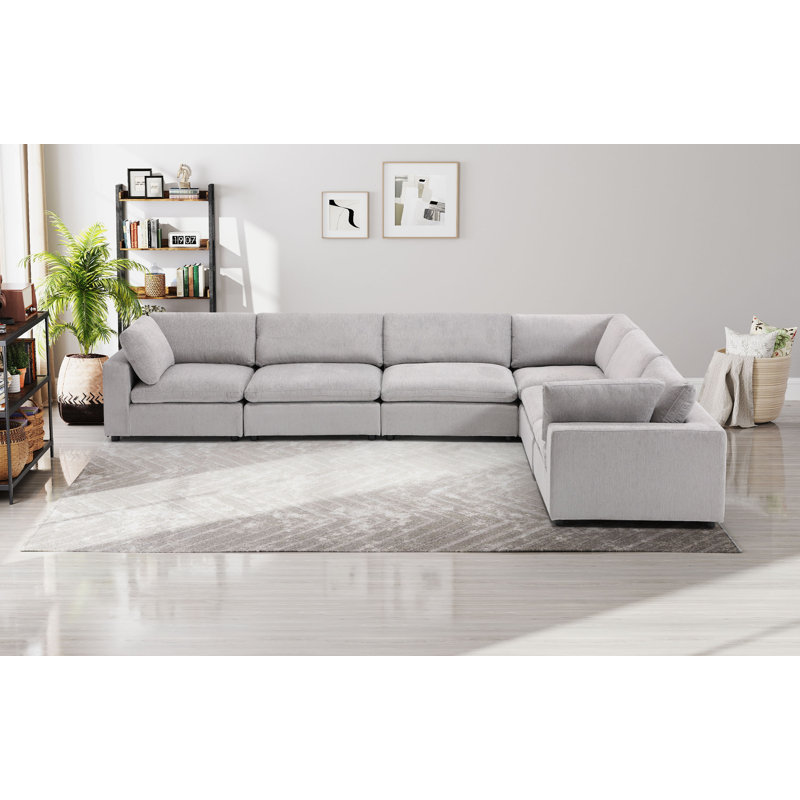 Canapé modulaire rembourré avec coussins Nuccio, Gris clair
