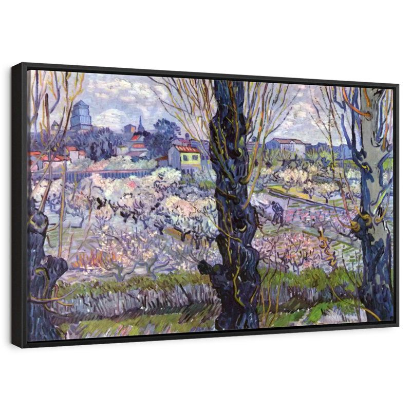 Vue des vergers en fleurs d'Arles, 19 po x 13 po, Cadre flottant noir