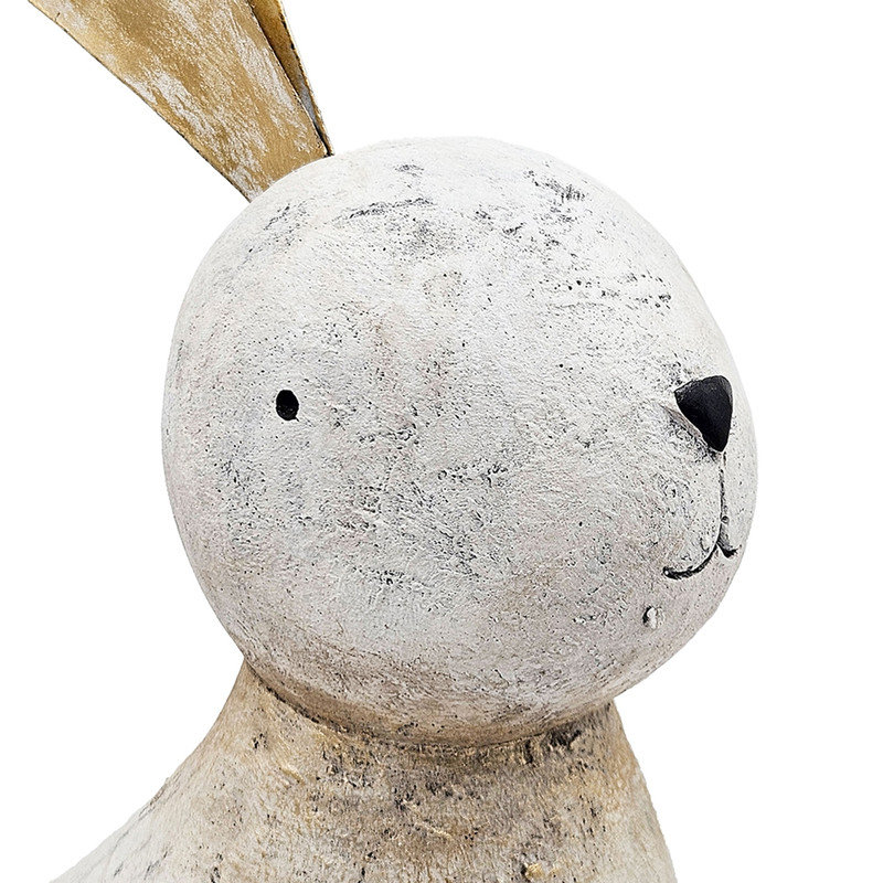 Figurine 11 x 5,7 x 24,8 po en forme de lapin en magnésium blanc avec oreilles en fer doré