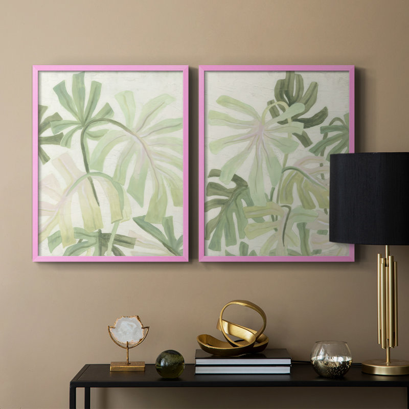 Impression encadrée I-Premium entrelacée Palms - prête à être accrochée - aucun clou requis - aucun clou requis, Rose