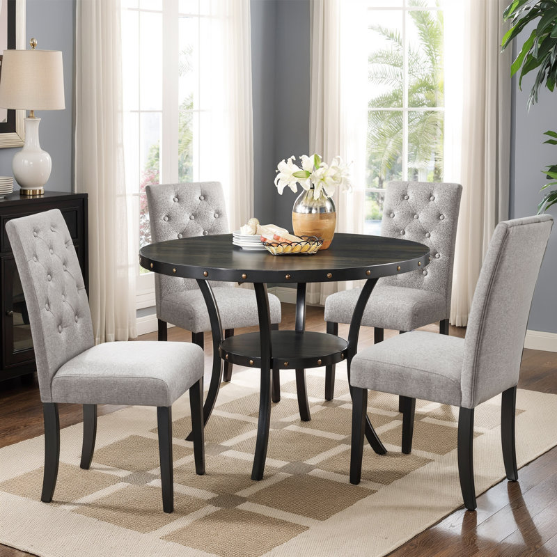 Tufted  Fabric Upholstered Parsons Dining Chairs, Navy, 2