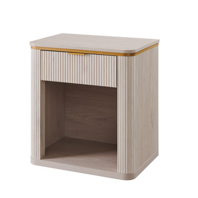 Fluted Nightstand With Drawer, Mid Century Modern Night Stand With Metal Handle