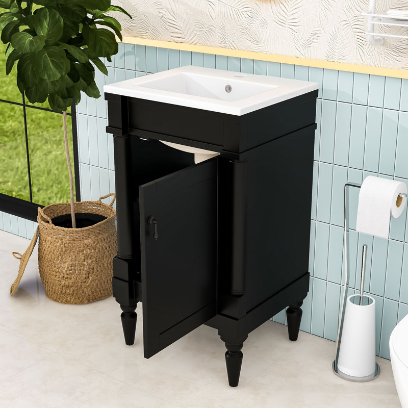 Meuble-lavabo avec lavabo et tablette réglable, Noir