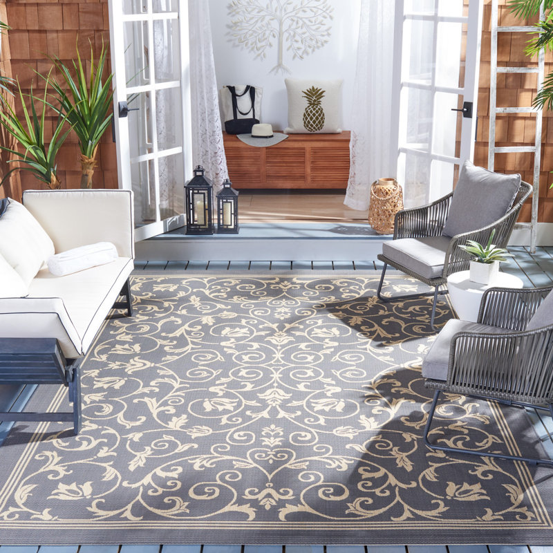 Tapis d'intérieur / extérieur à motif floral Galena Performance, Rectangle 5 pi 3 po x 7 pi 7 po