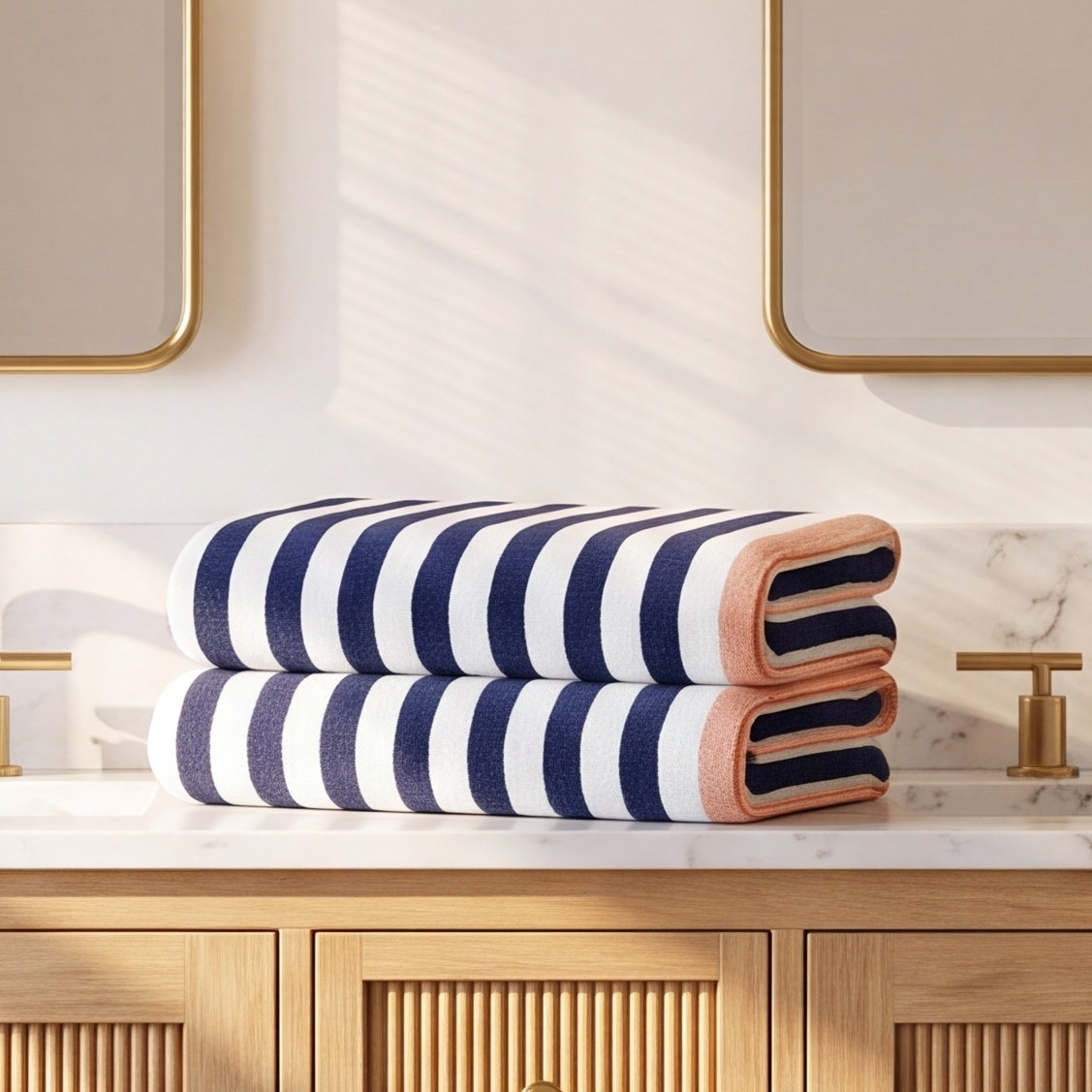 Striped Cotton Oversized Beach Towels, 2, Stone Blue/Clay