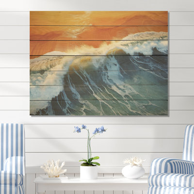 Plage bleue et orange vue aérienne III - plage sur bois