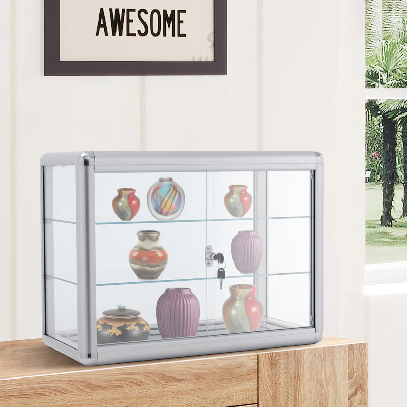 Silver Aluminum and Glass Countertop Display Case with Lock