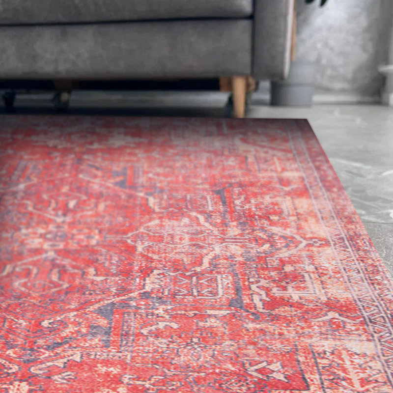 Tapis rouge à motif tissé rétro, Rectangle 9 pi 11 po x 13 pi 2 po
