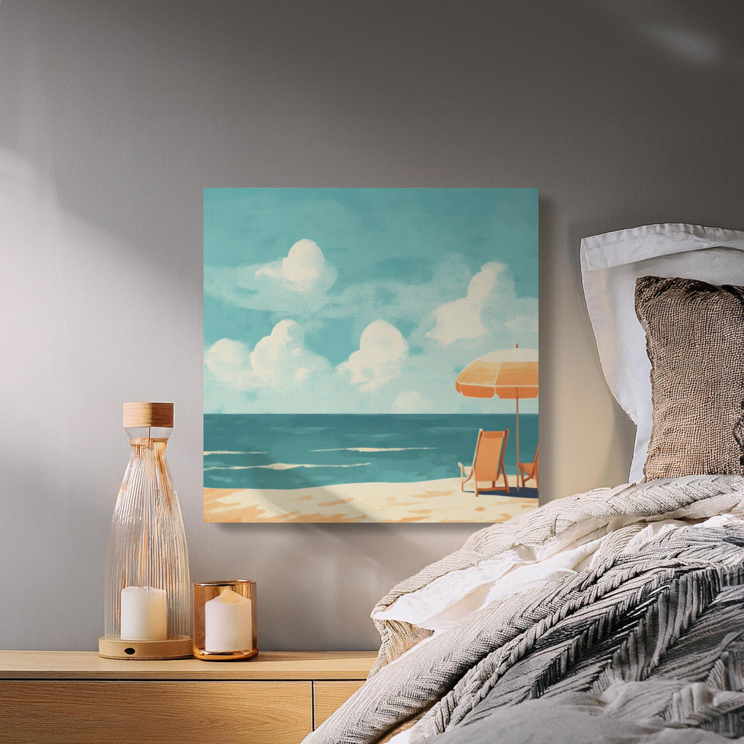 Beach Scene Canvas Wall Art, Coastal Decor, Gallery Wrapped Canvas Print, Ready to Hang, Summer Vibes, Modern Art, Beach Chairs Umbrella Art