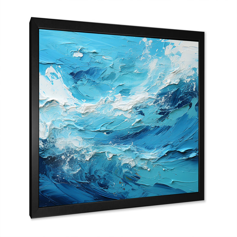 Cerulean Seascape III - Abstract Landscape Wall Art Living Room, Cadre simple noir, H 24 po x l 24 po x P 1 po