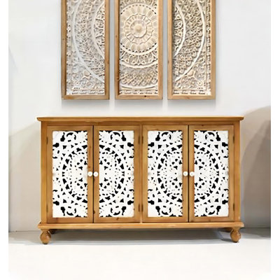 Pastoral Style Chinese Fir Carved Sideboard