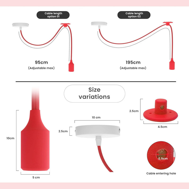 1 - Light Single Pendant, 207.5'' H x 10'' W x 10'' D, Pink