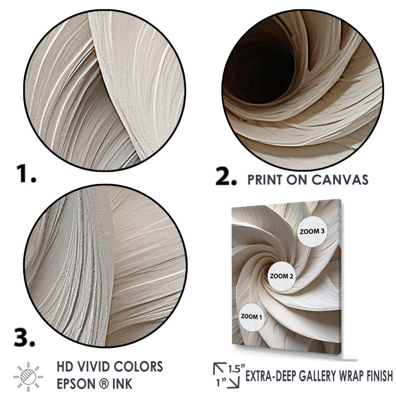 «White Minimalisme Spiral Poteries» - art mural abstrait à grandes spirales, H 32 po x l 24 po x P 1 po, Cadre flottant noir